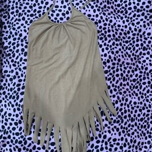 Camel Faux Suede Fringe Halter Top